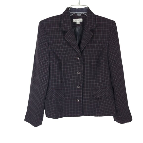 Windowpane Check Blazer Black Pink Grid Preppy Dark Academia Retro VTG 12 Goth - Picture 1 of 5
